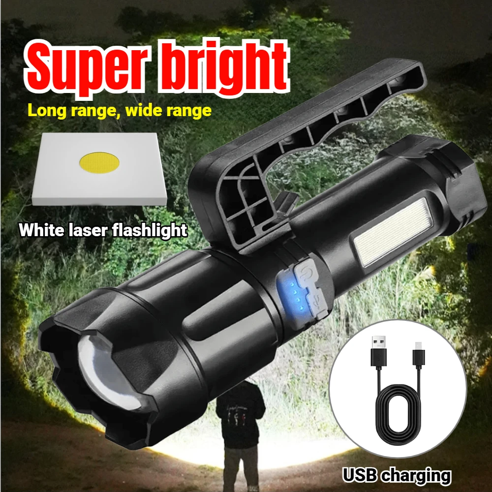 

FLSTAR FIRE 30W Ultra Bright Portable LED Flashlight USB Rechargeable Spotlight with COB Side Light Telescopic Zoom Lantern