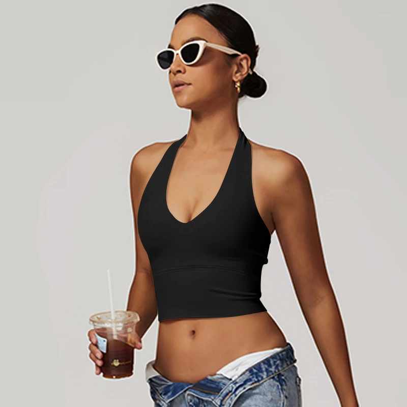 Hanging Neck Sports Bras Yoga Crop Top Fitness Underwear Women Backless High Impact Brassiere Gym Running Workout Blouses