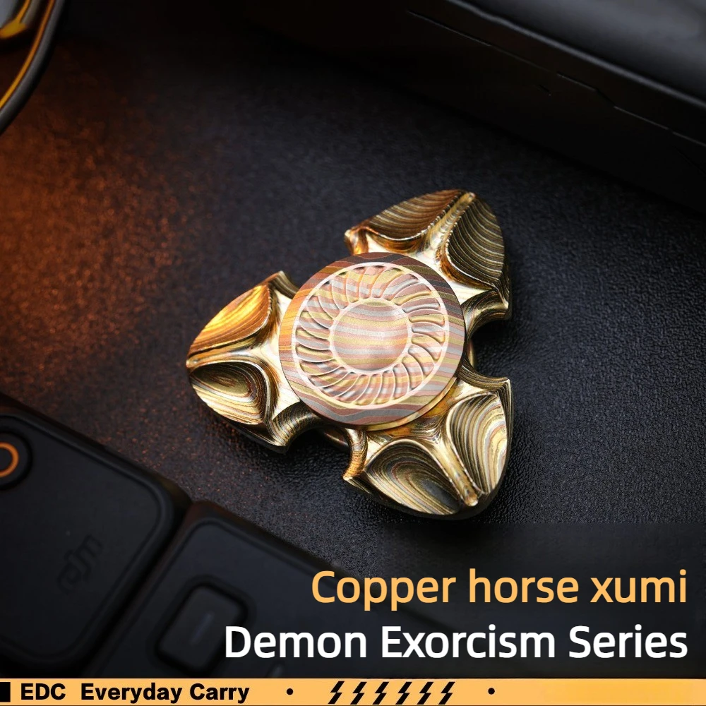 CHIMAGO EDC Artifact Demon-Slaying Sumeru Bronze Horse Carved Three-Leaf Symmetrical Fingertip Spinner Stress Relief Toy