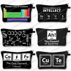 Estuche de cosméticos con estampado de la tabla periódica de los elementos, bolsas de maquillaje para mujer, bolsa con cremallera y letras, organizador de pintalabios, bolsa de cosméticos