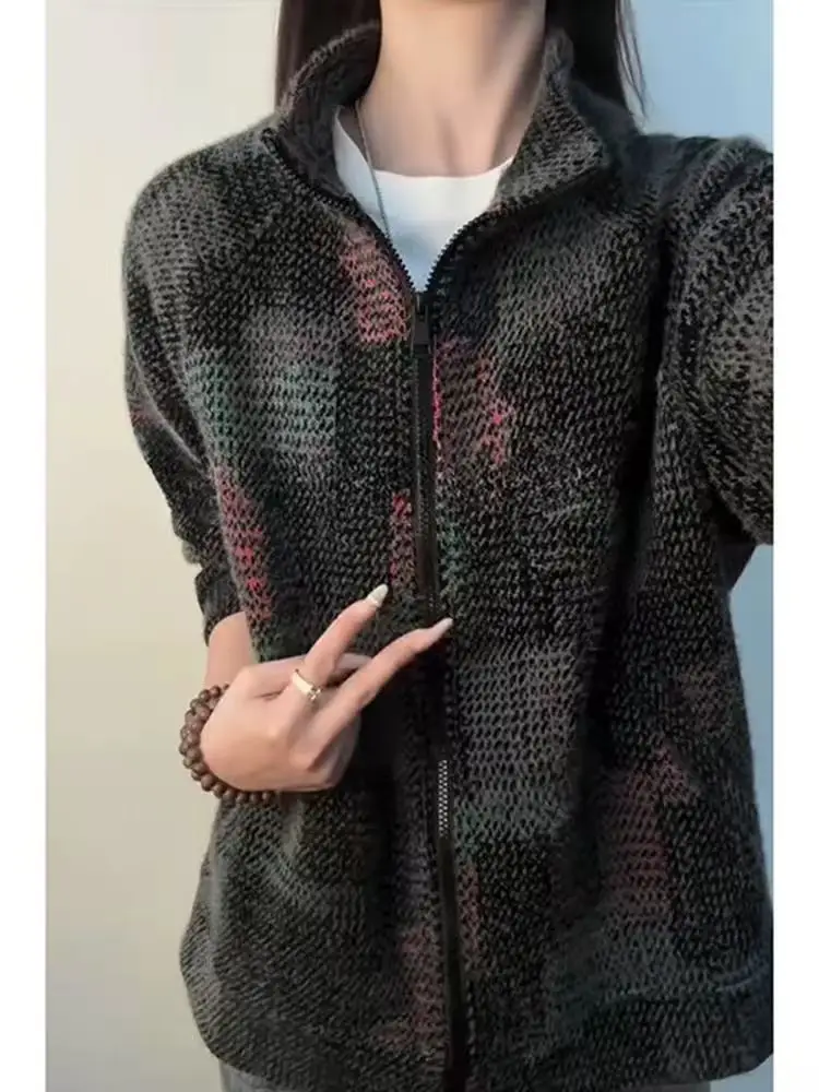 

American Sle Thiened Winter Warm Stand Collar Zipper Hoodie Knitted Men's Cardigan Sweatirt Casual Comfortable Outerwear