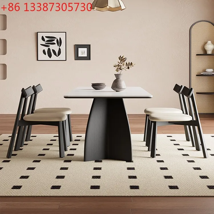 

Итальянский обеденный стол из массива дерева с каменной столешницей в стиле лёгкой роскоши для дома, современный, простой, для небольшой квартиры.