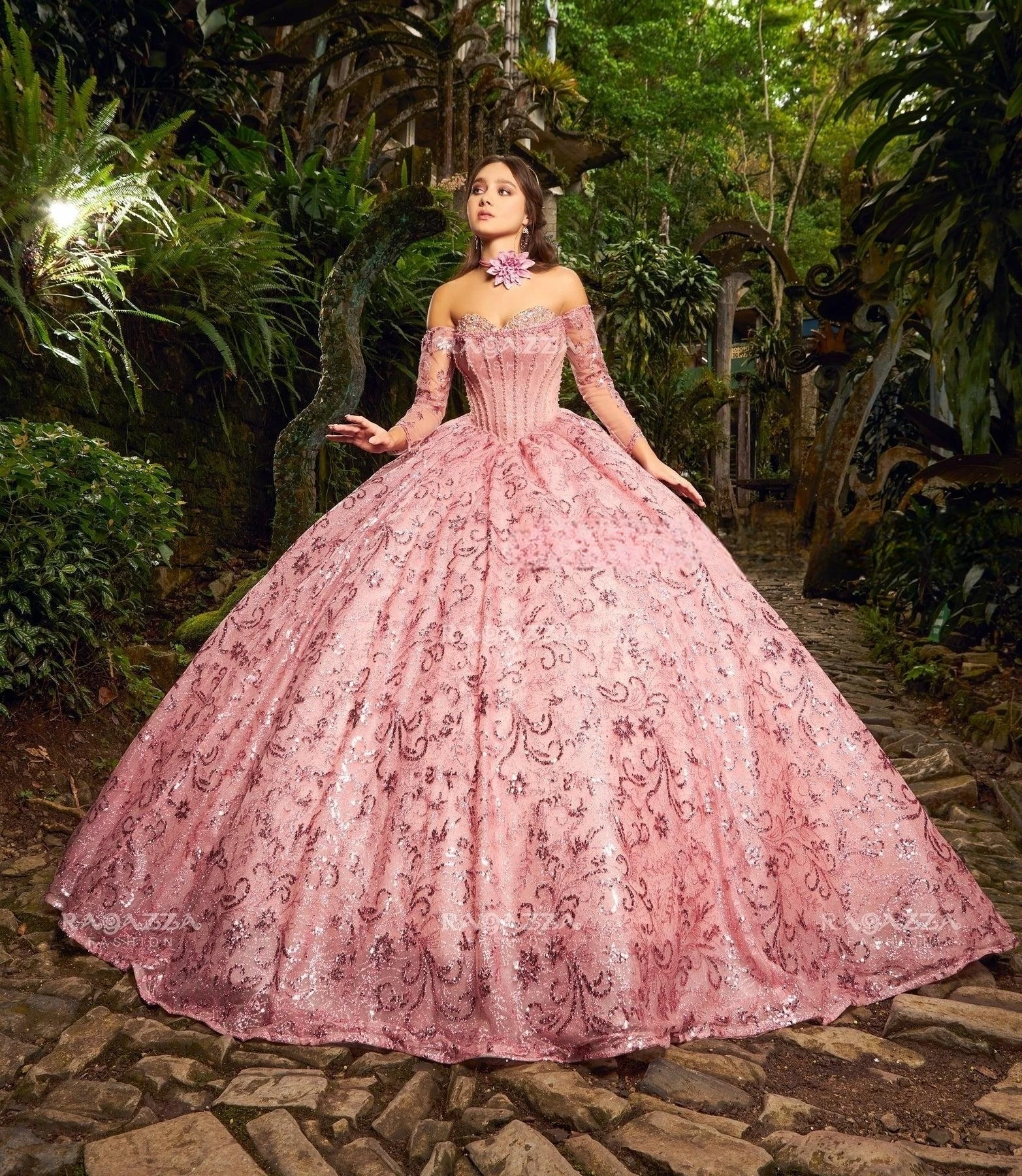 Vestidos de quinceañera Rosa Charro, vestido de baile, escote Corazón, encaje, perlas hinchadas, mexicano dulce 16, 15 años