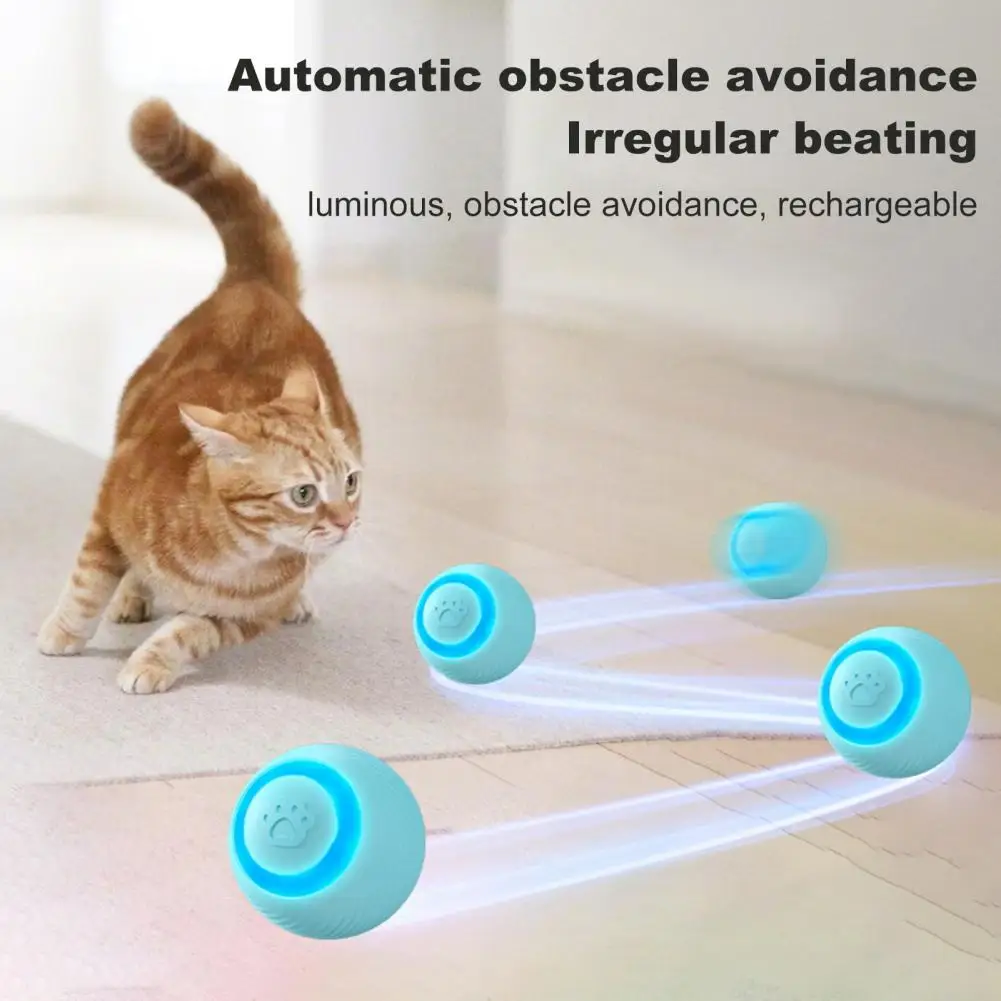 Interactive Cat Toy Ball Self-Moving Rotatable Ball USB Rechargeable Rolling Smart Balls Indoor Cats Chasing Ball Toy for Kitten