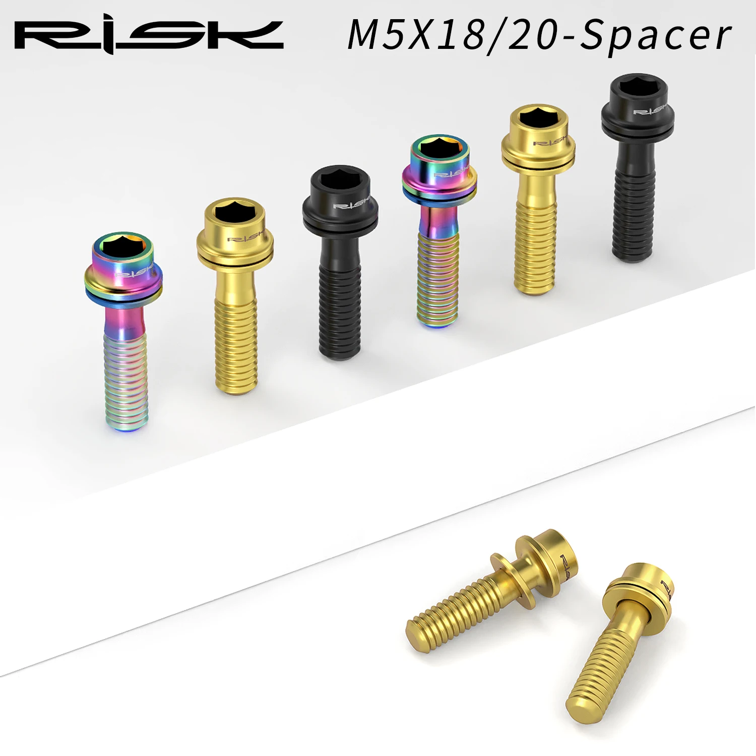 

Болты для выноса руля RISK, 6 шт., из титанового сплава, M5X18/20, с проставочной шайбой, велосипедные винты для шоссейных, горных и BMX велосипедов