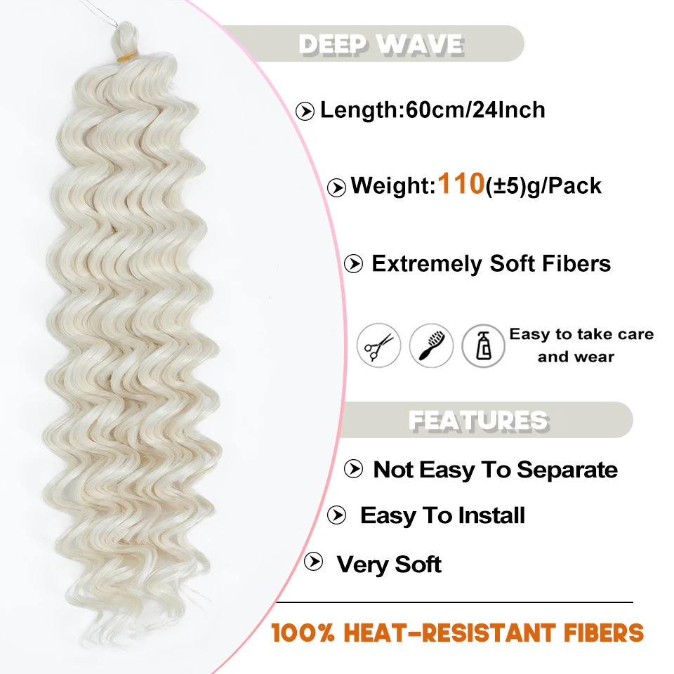 Synthetic Twist Crochet Curly Hair 24 Inch Deep Wave Braid Hair Ombre Blonde Brown Water Wave Braiding Hair Extensions For Women