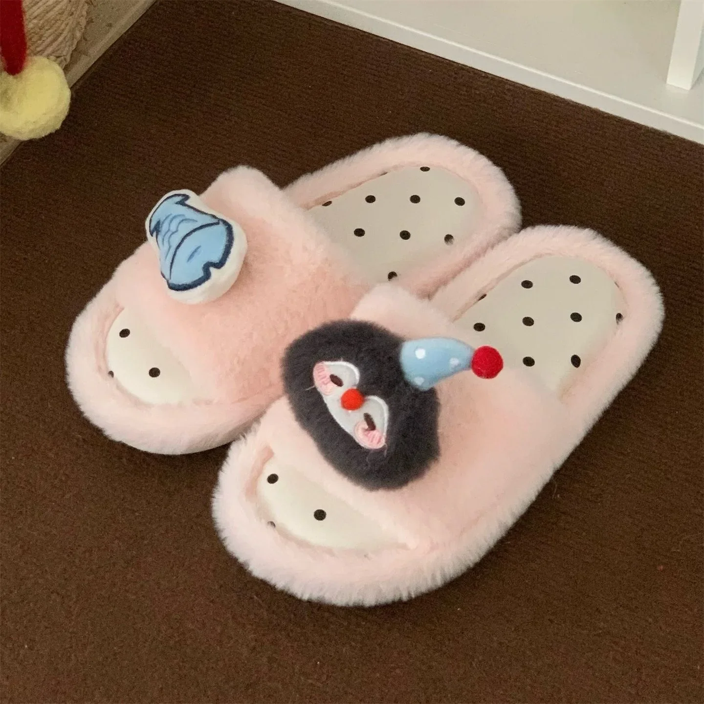 Cute Plush Women House Slippers Fleece‑Lined Warm Non‑Slip Soft Casual Winter Indoor Floor Shoes