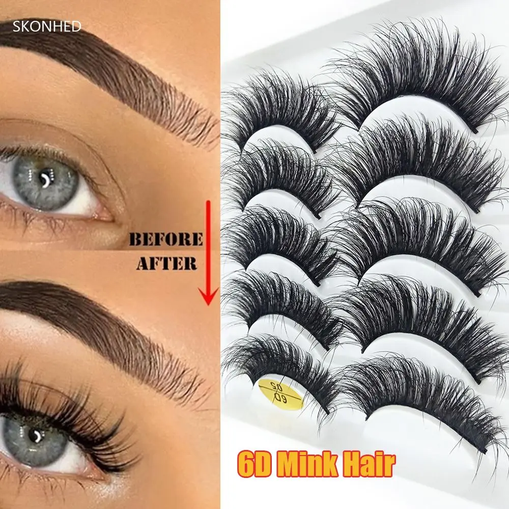 SKONHED 5 Pairs Eye Makeup Tools Wispy Flared Natural Long Crisscross Eye Lash Extension 6D Faux Mink Hair False Eyelashes