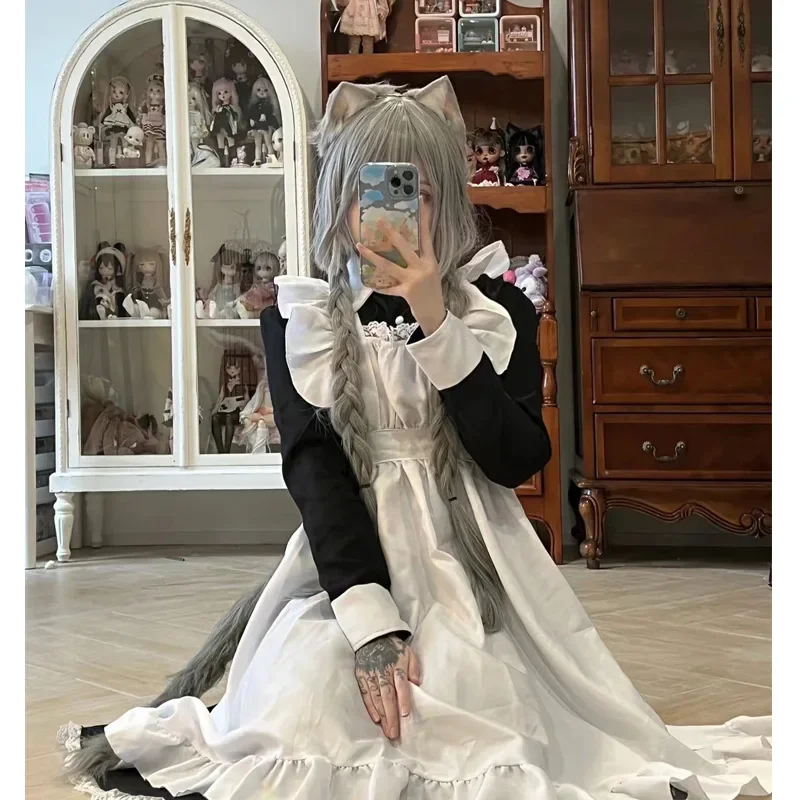 4pcs Cute Lolita Maid Dress Uniforms Cosplay Costume Japanese Anime Halloween Birthday Party Performance Girls Clothes