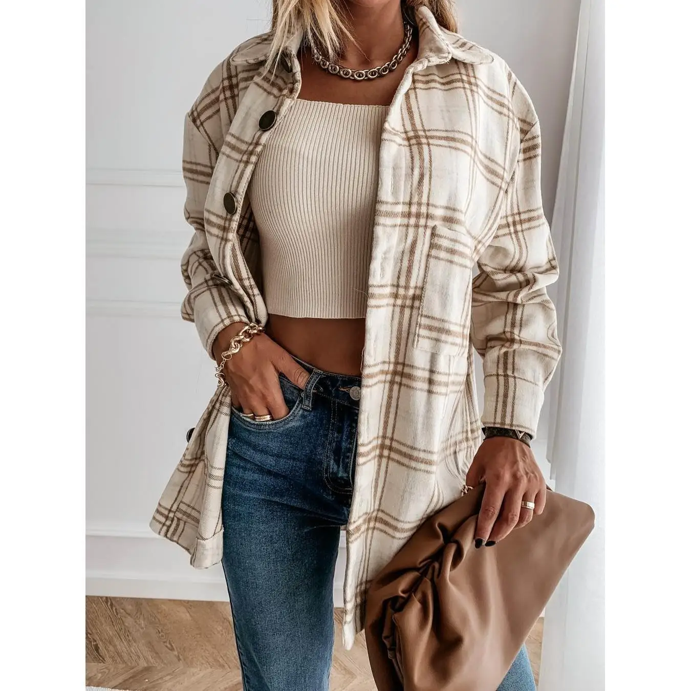 

Women's Faion Loose Casual Retro Plaid Long irt Straight Silhouette Batwing Sve Knot Detail One-Piece Velvet