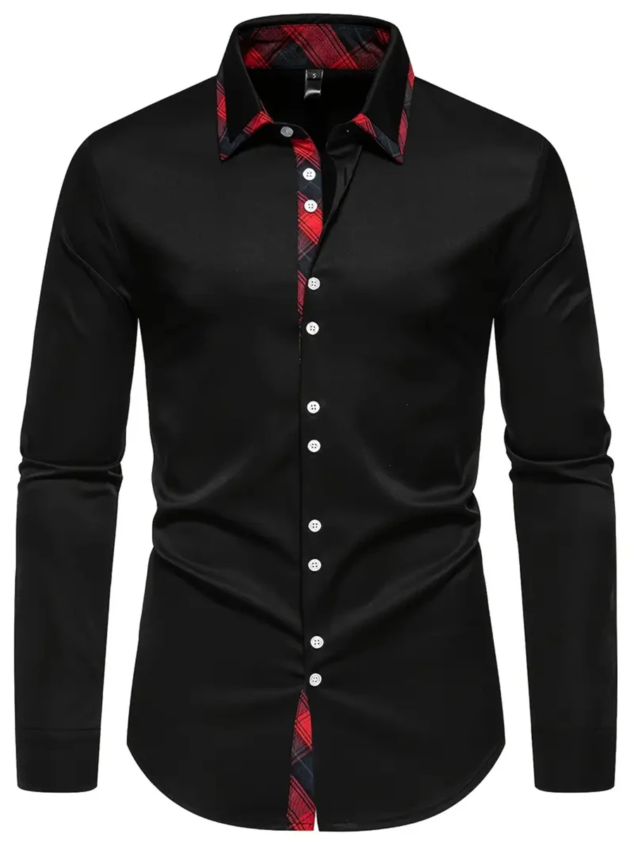 

Three-color men's solid color shirt long sleeves multi-button business casual comfortable high-quality lapel men's tops