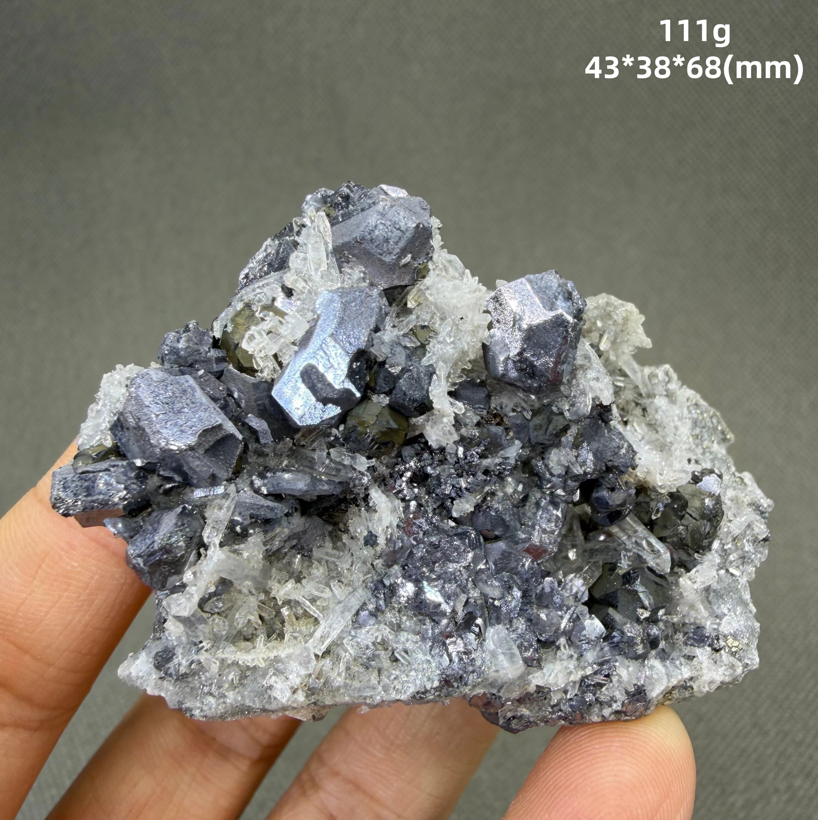 111g Galena naturally intergrown with Quartz — Sharp cubic crystals on clear prisms — No glue, no repair