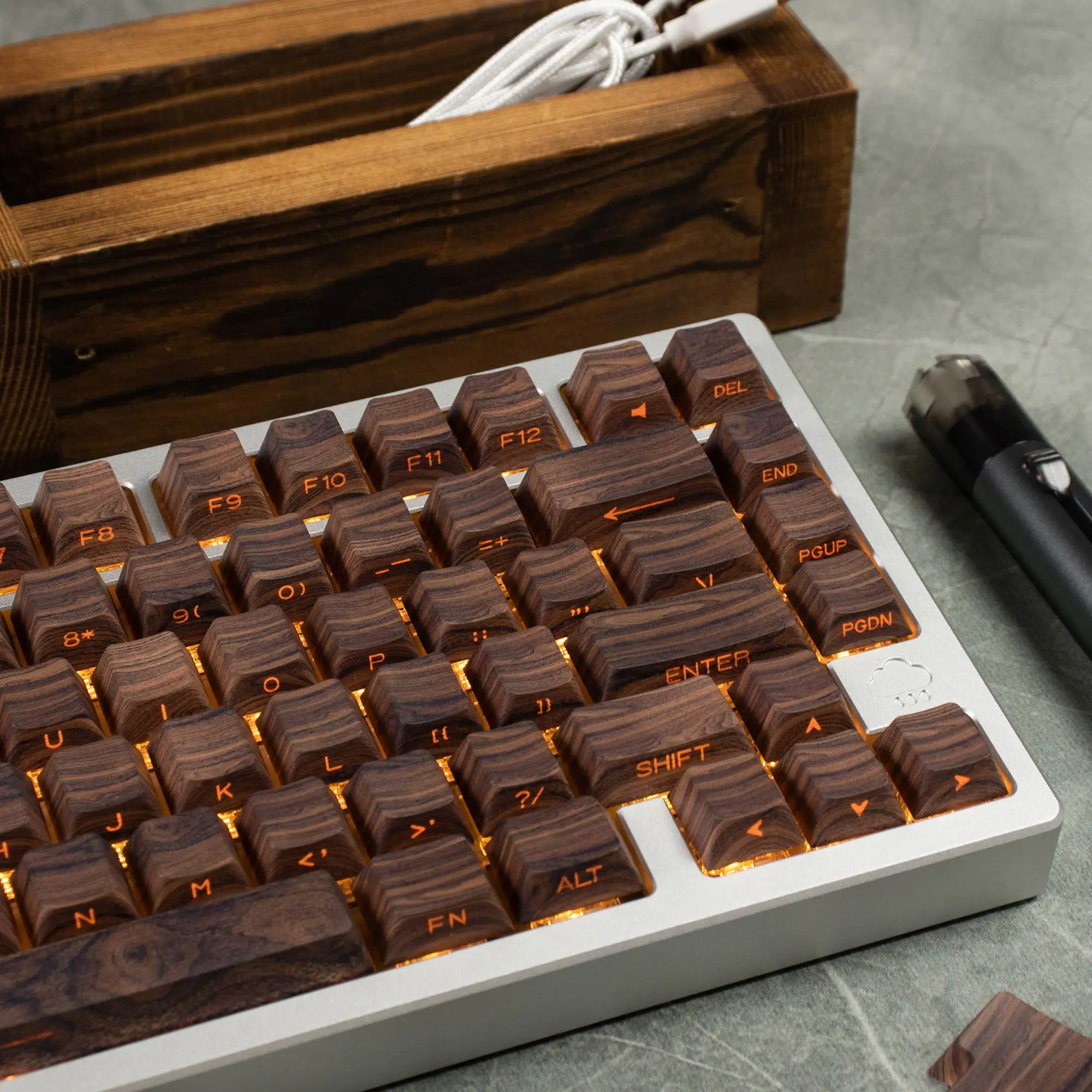 136 Keys Wooden texture keycaps Cherry Profile 5 Side Dye-Sub PBT Side Print Backlit Keycaps For Cherry MX Mechanical Keyboard