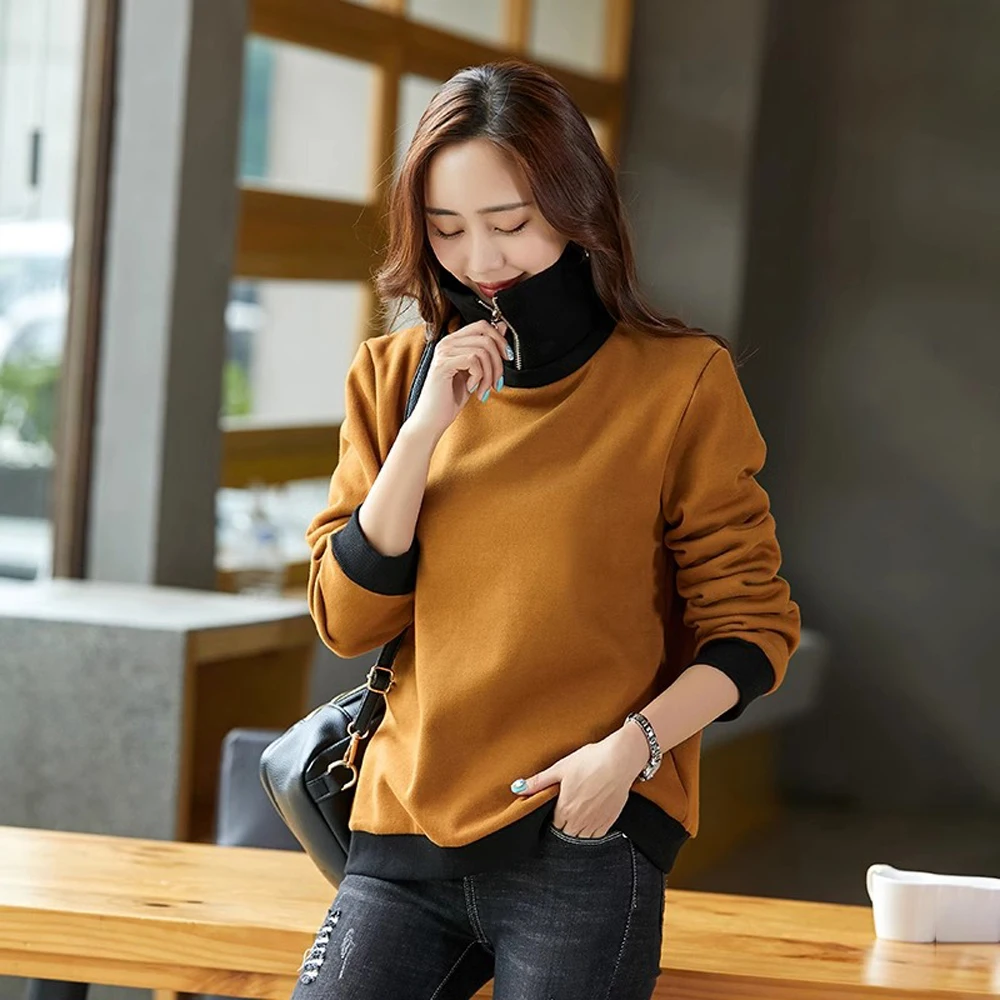 Korean version blue long sleeved top women's autumn and winter new style fashionable plus size loose casual thick style