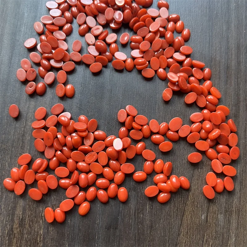 3*5*7MM Oval Orange Red Coral Beads Dome 10PCS Semicircle Flat Back Cabochons Half Round Mineral Gem Cameo