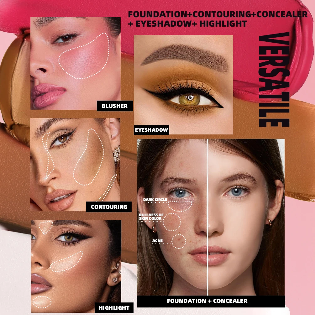 QIBEST 新ハイライト輪郭パウダーパレットフェイスシャドウ輪郭パウダー多目的メイクアップパレットブラシフェイスブロンザー