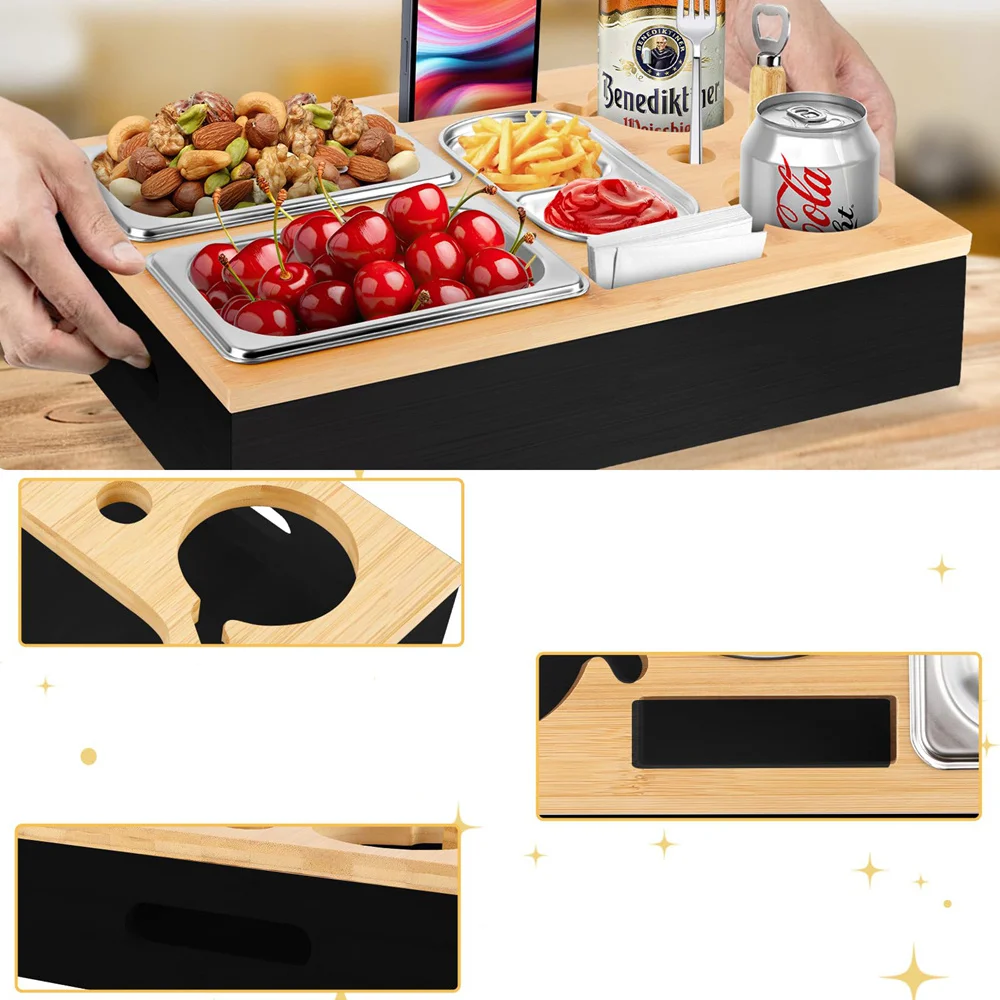 Aufbewahrungsbox mit 3 Schüsseln und abnehmbarem Deckel zum Aufbewahren von Snacks, Getränken, Mobiltelefonen, Fernbedienungen, geeignet für Betten, Sofas, Yachten, Picknicks und Wohnmobile.