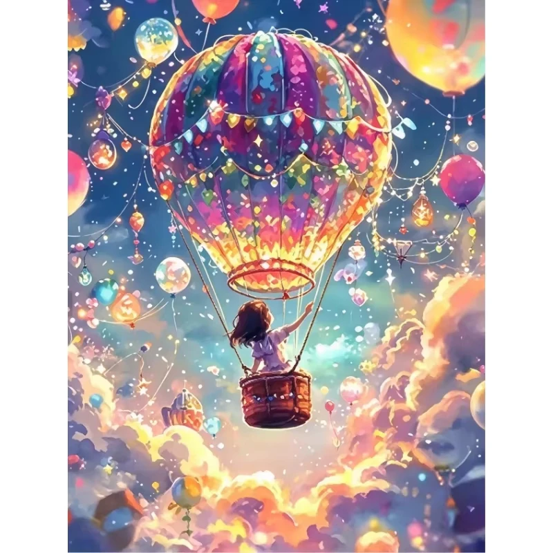 Oil Painting By Numbers Fantasy Hot Air Balloon Maiden Romantic Sky Dream Art DIY Painting Wall Art Home Decor Gift