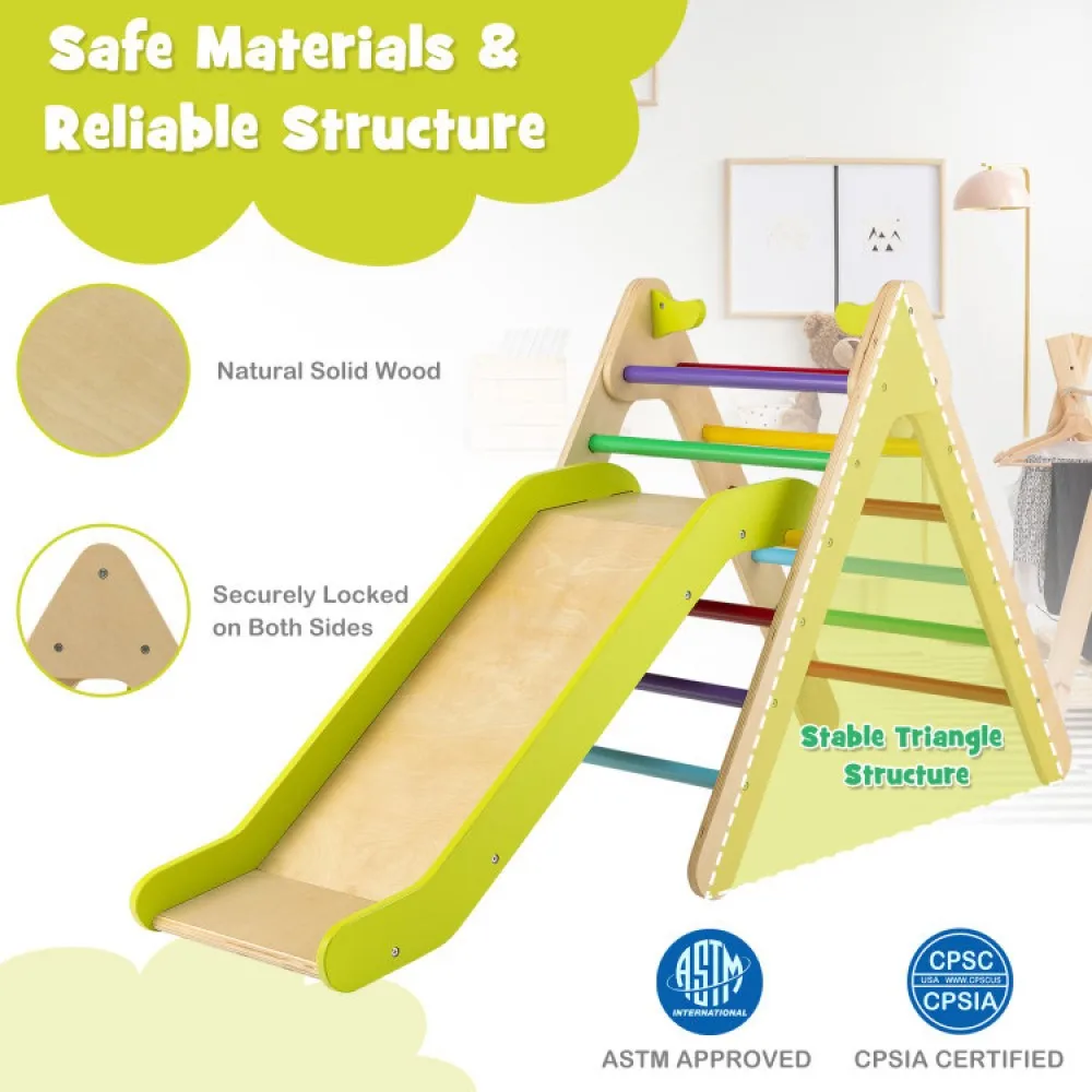 2-in-1 Wooden Triangle Climber Set with Gradient Adjustable Slide