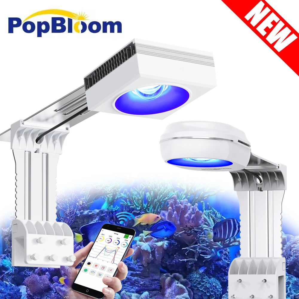 PopBloom WiFi LED Aquarium Light 60W/100W, Lamp for Marine Aquarium, Led Aquarium Lamp for Reef Coral SPS/LPS Grow Tank Lamp