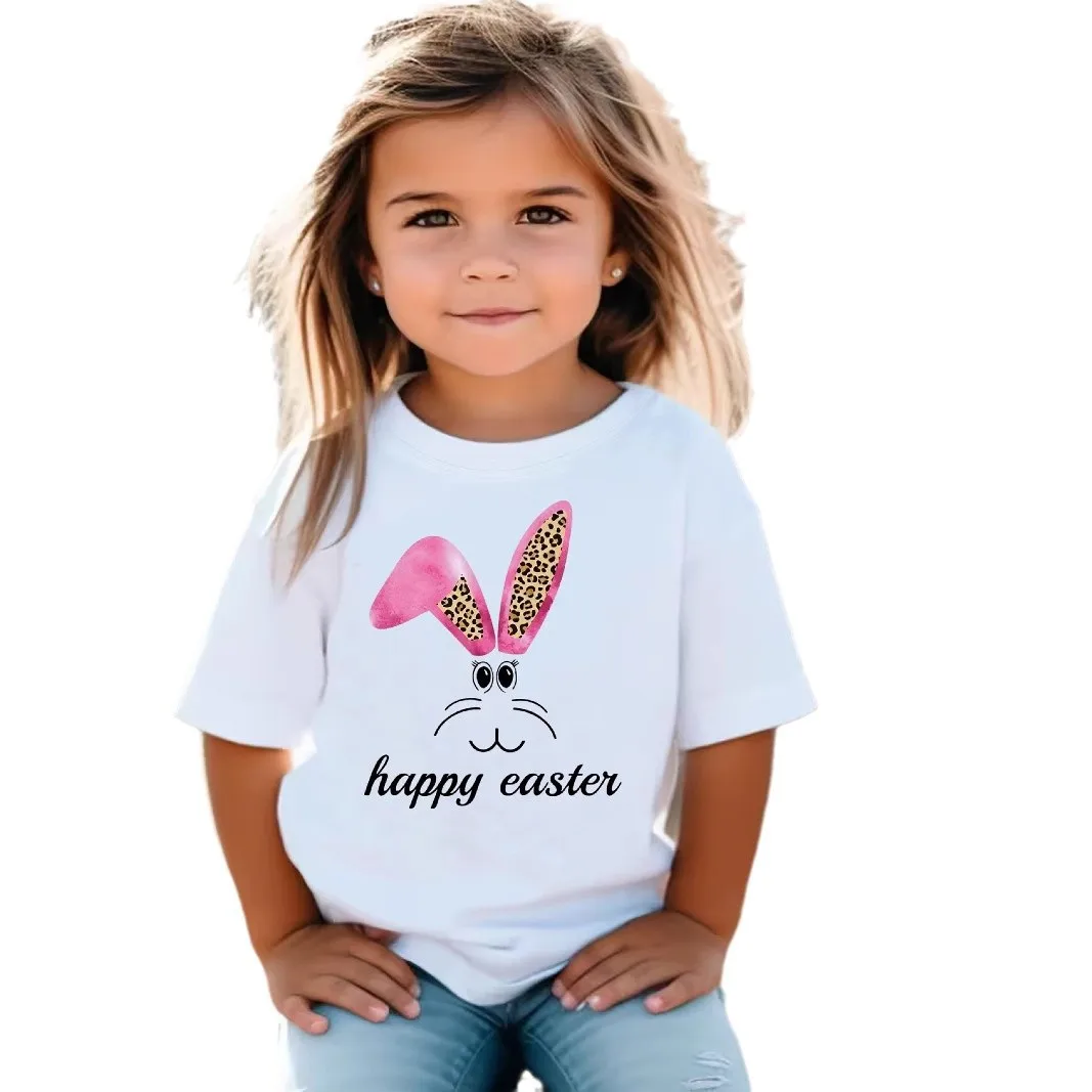 The New Hot Instagram Girls Easter Cartoon Bunny Print Short Sleeve Children's Summer Dress Kids Clothes