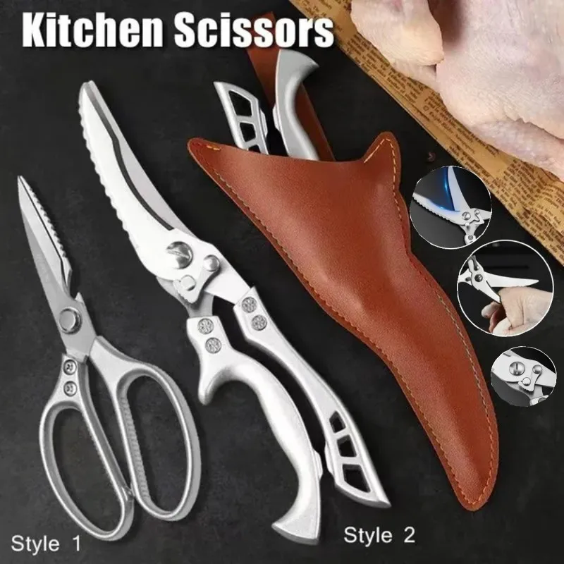 New Japan Food Scissors Household Kitchen Scissors Powerful Chicken Bone Scissors Large Stainless Steel Multifunctional Scissors