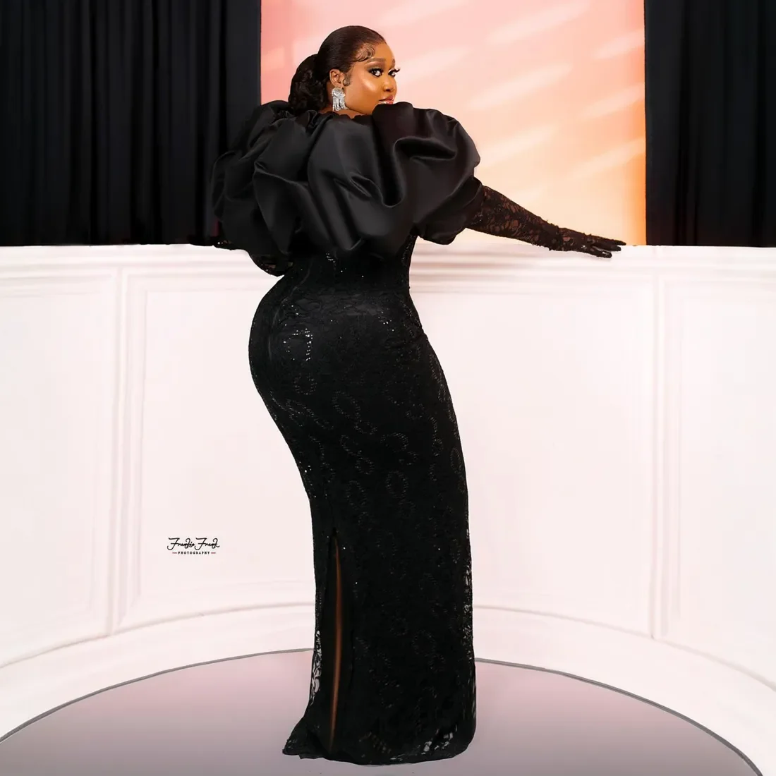 Customized African Nigeria Plus Size Prom Dresses Mermaid Evening Dresses Long Sleeves Lace Beaded Black Women Engagement Gown