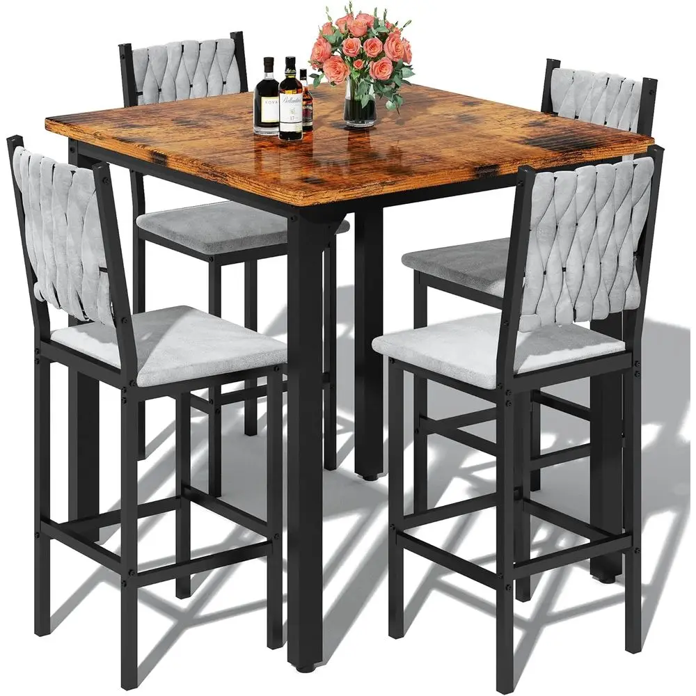 

5-Piece Walnut Dining Set with Velvet Chairs for Compact Spaces