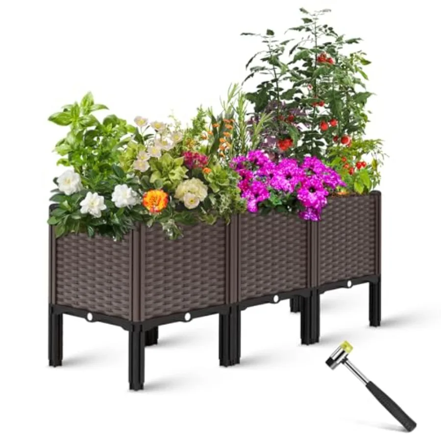 

Уличная приподнятая грядка на ножках для овощей/трав, 47x15x19 дюймов, деревянный садовый ящик с дренажным отверстием, простая сборка