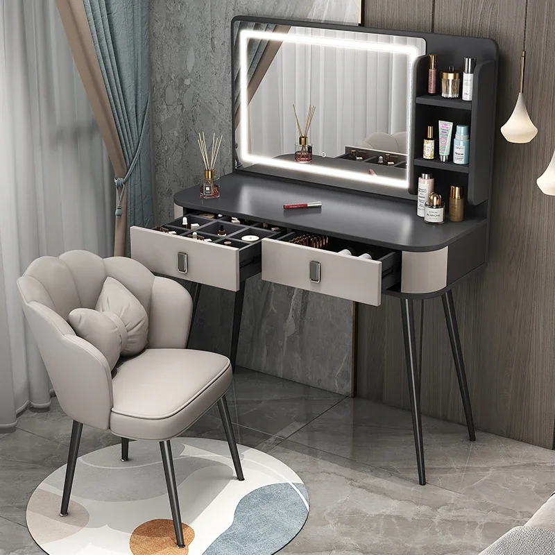 Luxury Dresser Bedroom Modern Simple Net Red Mirror Makeup Table Small Bedside Storage Cabinet Book Table Integration