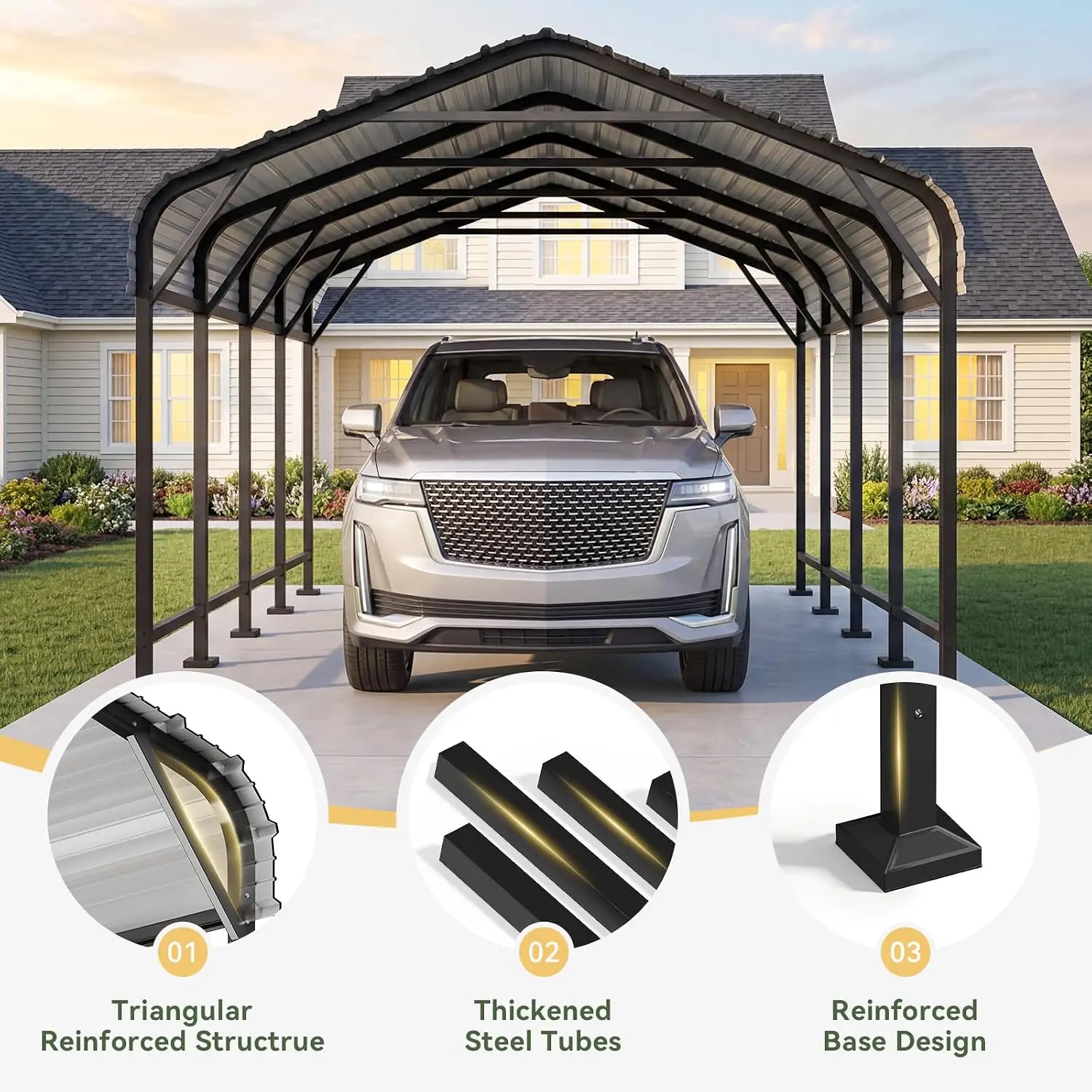 12x20 FT Metal Carport Heavy Duty Carport Garage with Enhanced Base