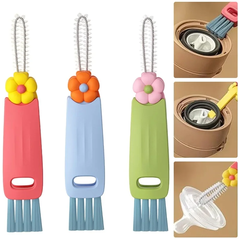 

3 in 1 Cup Lid Cleaning Brush Portable Multifunctional Crevice Brush Bottle Cleaner Brush Home Kitchen Cleaning Tools