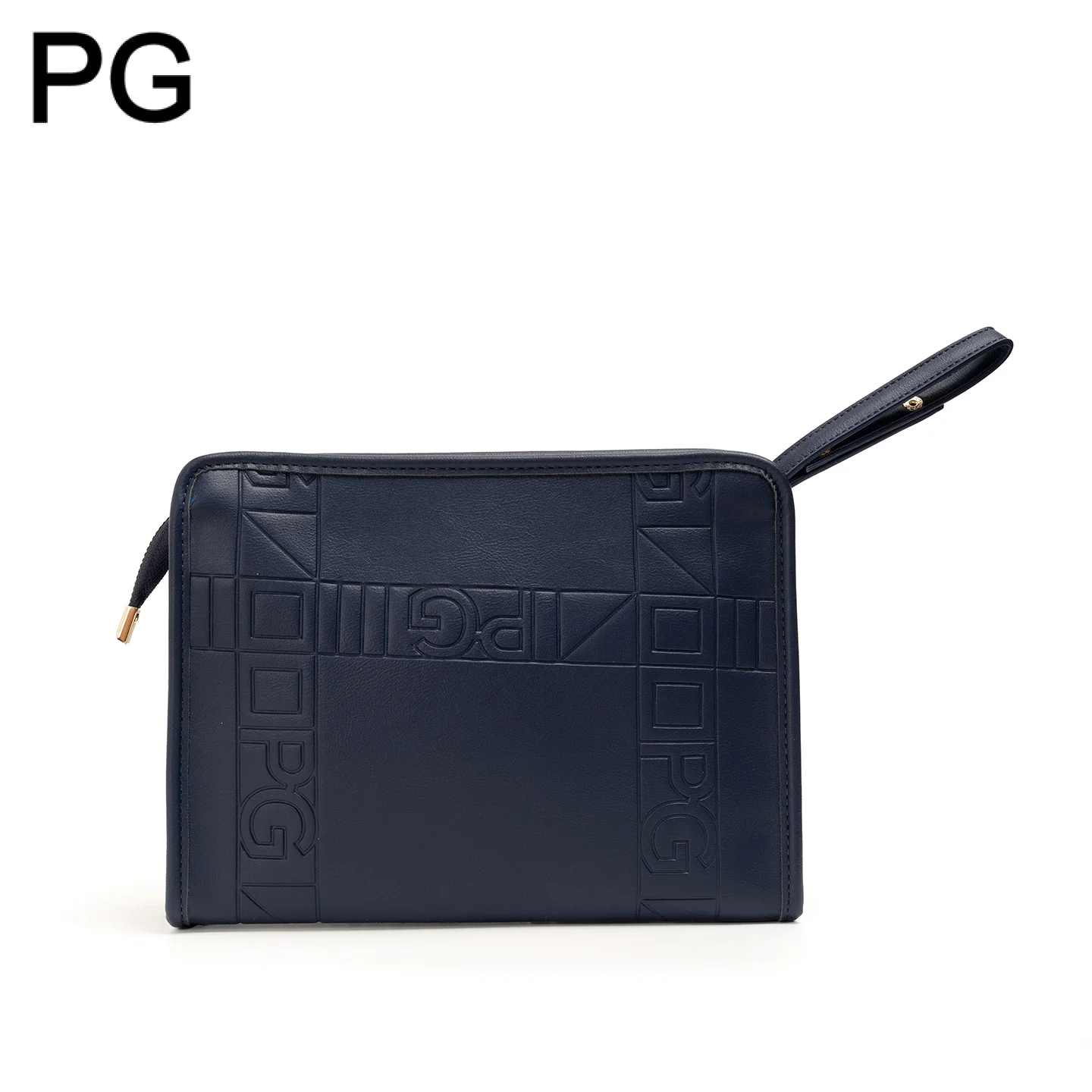 PG Timeless Rectangle Clutch Bag Border Embossed PG Motif Metal Hardware Detachable Wrist Loop Full Zip Daily Office Carry Pouch