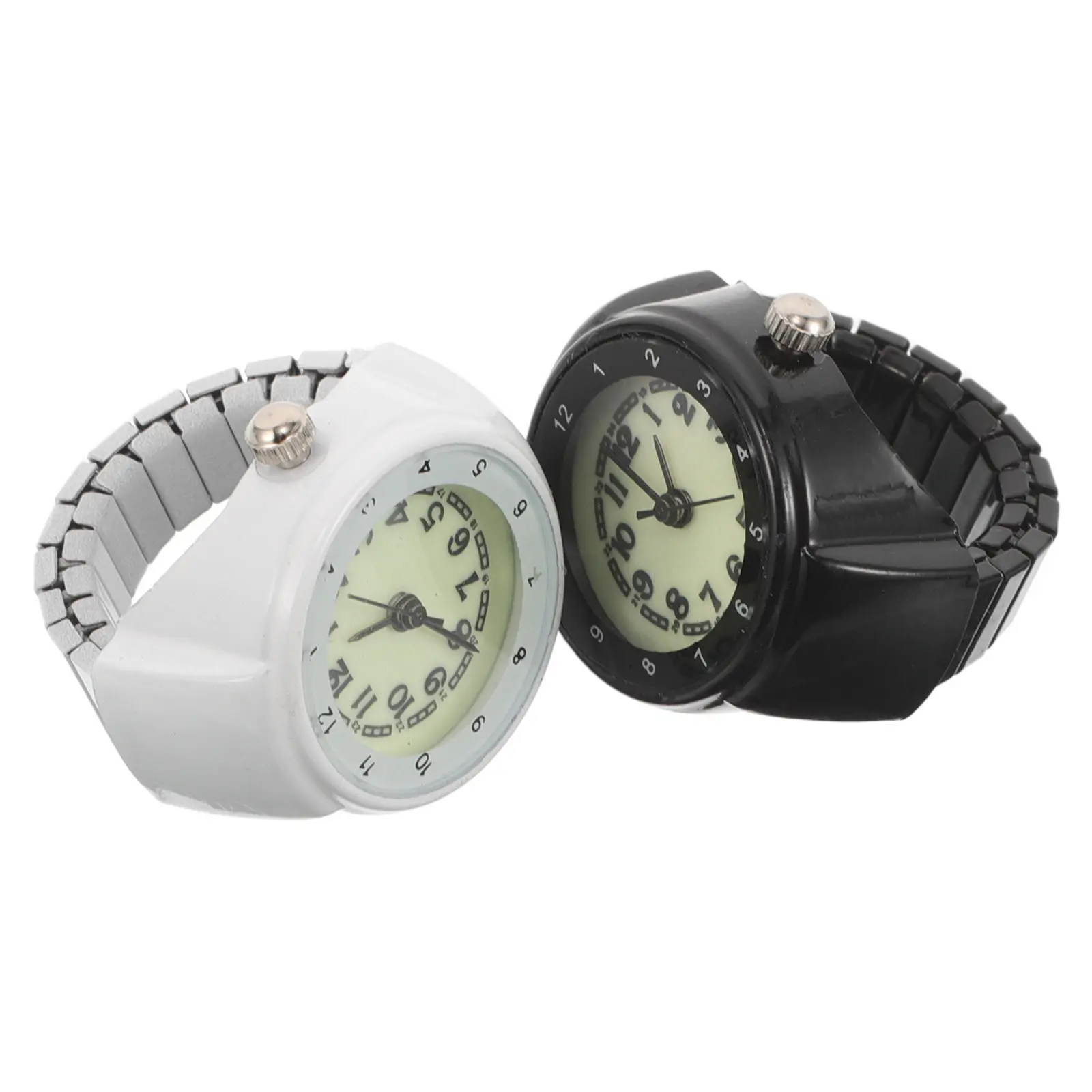 2Pcs Luminous Ring Watch for Finger Stainless Steel Clock Ring with Stretch Elastic Band Retro Glow Dial Arabic