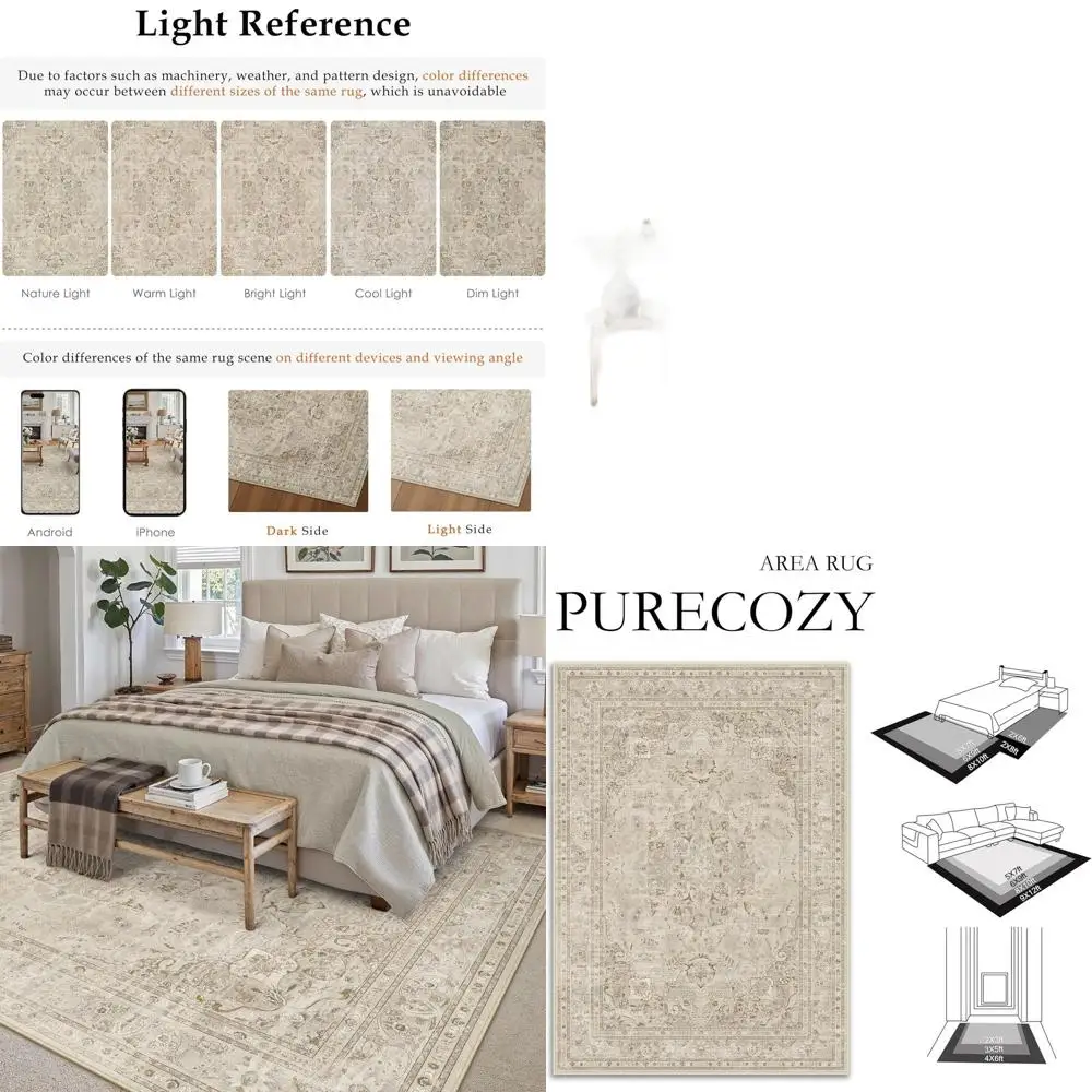 

Vintage 5x7 Washable Floral Rug, Soft Low Pile for Living Spaces, Non-Slip Indoor Carpet with Central Medallion Design