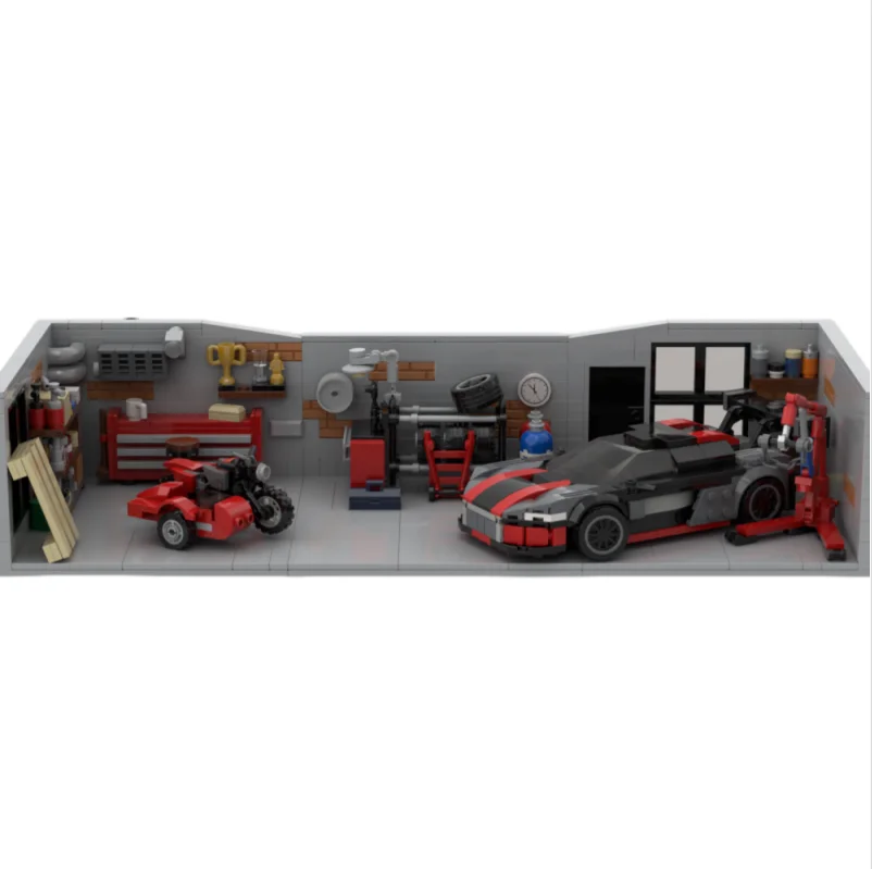 

New 924PCS MOC Speed Champion Garage DIY Assembly Small Particle Building Block Toy Model Sports Car Parking Lot Boy's Gift