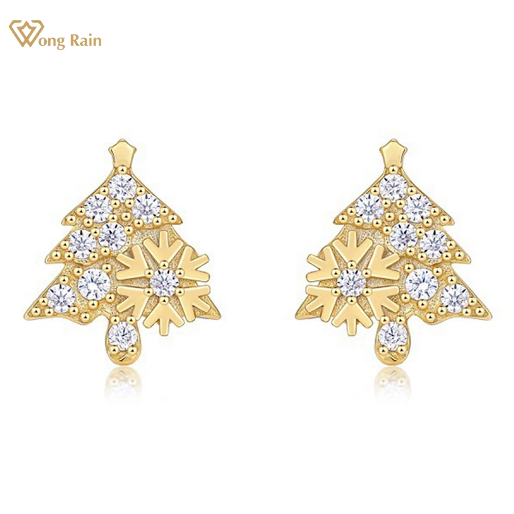 Wong Rain 18K Gold Plated 925 Sterling Silver VVS1 3EX D Real Moissanite Diamonds Christmas Tree Ear Studs Earrings Fine Jewelry