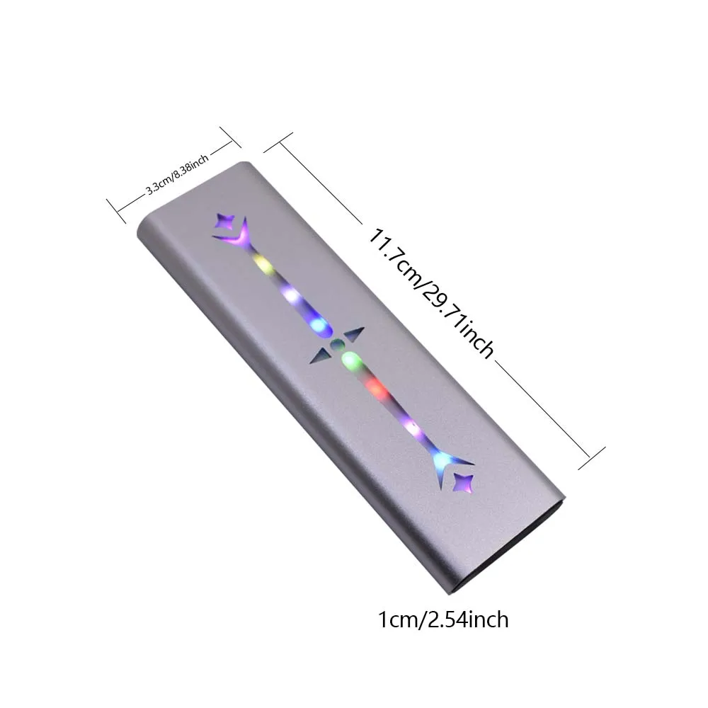 TISHRIC M.2 SSD Case NVME External Hard Drive Box Type-C 1.8 Inch Mobile SSD ​RGB Enclosure Support for Phone or PC Win/Mac/LIUX