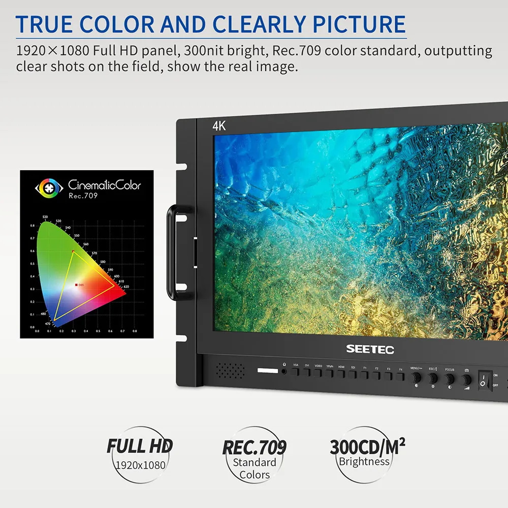 SEETEC P173-9HSD-RM 17.3 Inch 1920x1080 Rack Mount Broadcast LCD Monitor with  Aluminium Housing 3G-SDI 4K HDMI AV YPbPr