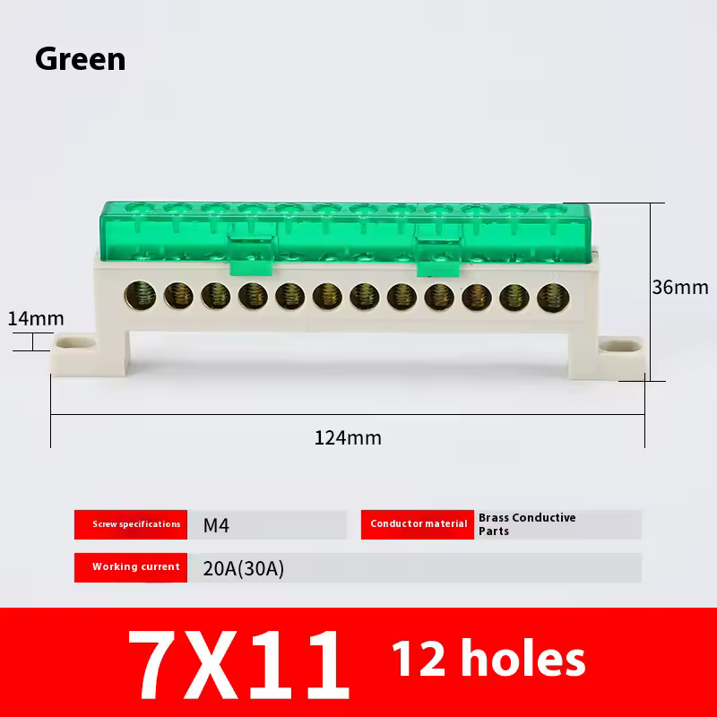 Zero wire terminal 3/4/5/6/7/10-Hole Distribution Box Terminal Block dustproof Ground Copper Bar Bridge type Busbar With cover - Image 30
