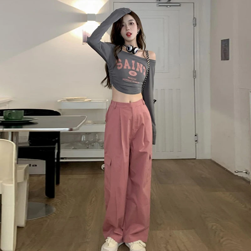 Fashion High Waist Casual Solid Color Loose Overalls For Women