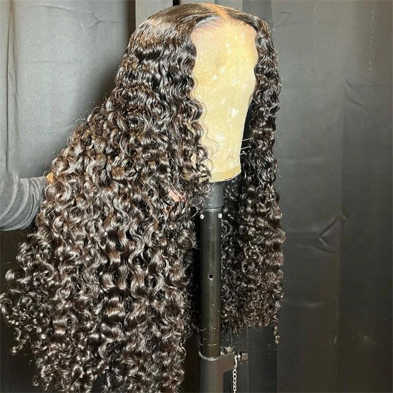 Soft 26inch Natural Black Glueless 180Density Long Kinky Curly Deep Lace Front Wig For Women With Baby Hair Preplucked Daily