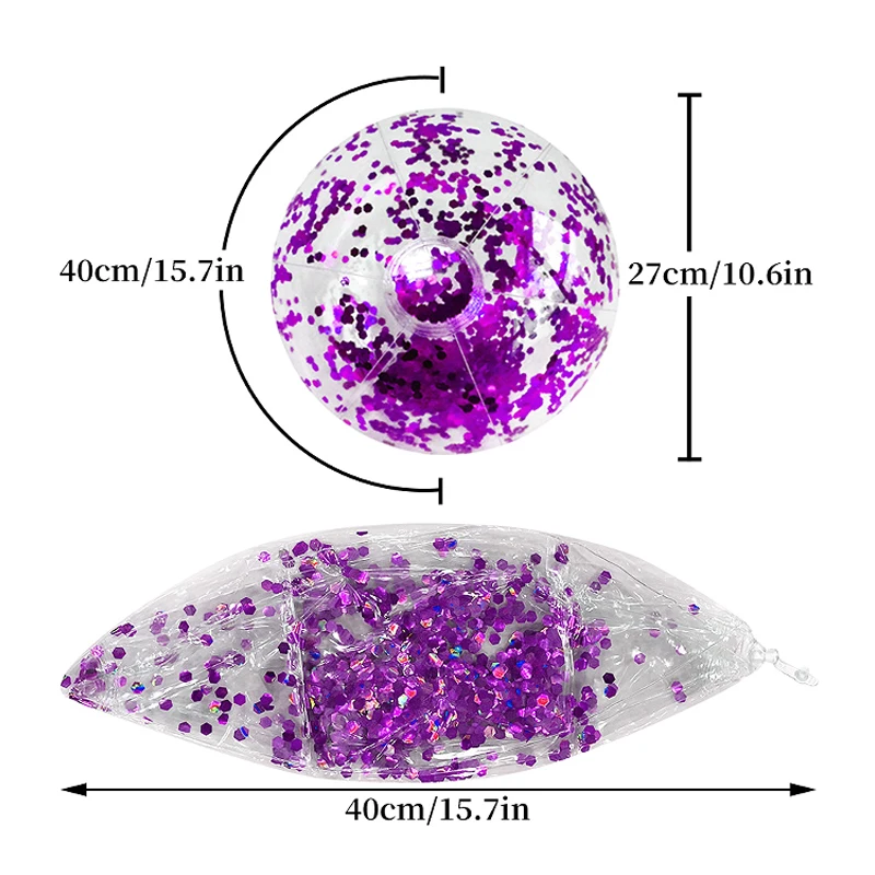 Balle de plage gonflable à paillettes de 16 pouces, jouets de piscine, clair, IkGlitters, pour halloween