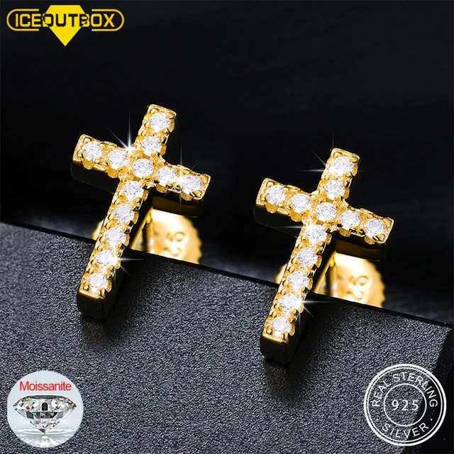 Moissanite Cross Earring Studs Men / Women, cheapest Iced out 925 Sterling Silver Earrings