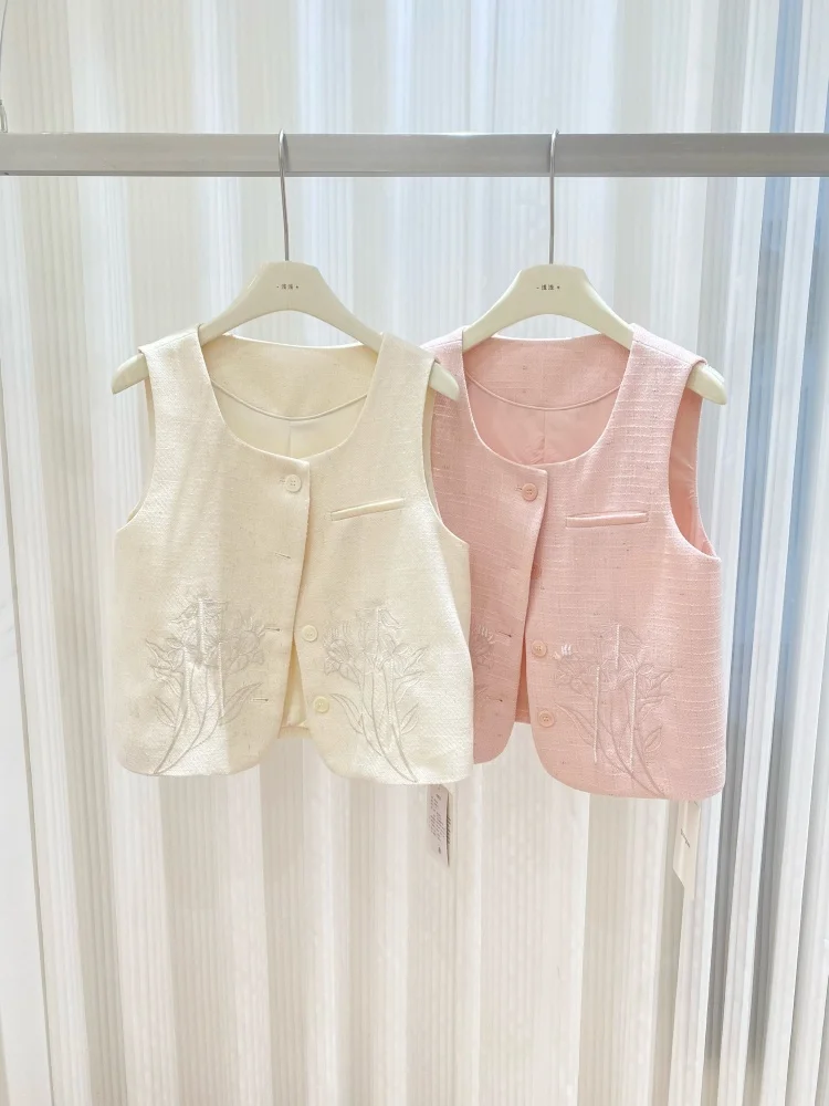 

Embroidered ell Button Svel Heavyweight Jaet Vest Rich Girl Sle Polyester Cotton Blend ort Length