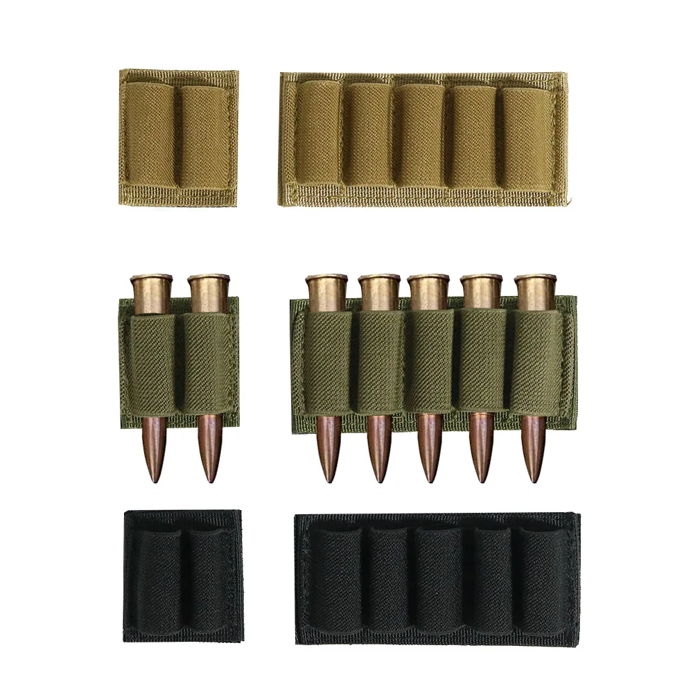 Tactical 2/5Round Ammo Holder Rifle Gun Bullet Pouch 12GA Cartridges Sleeve Adhesive Hook Loop Patch Bullet Holder