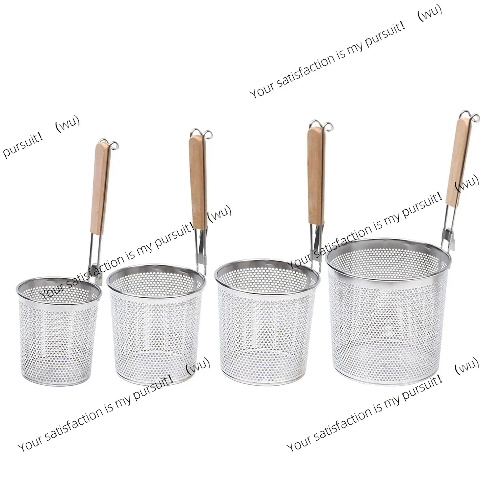 Stainless Steel Pasta Strainer Frying Serving Basket with Wood Handle for Onion
