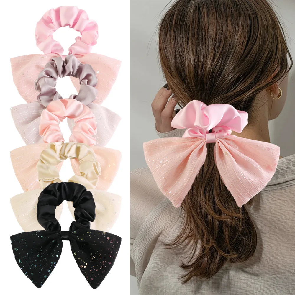 النسخة الكورية Ins مزاجه بلون متعدد الألوان إكسسوارات الشعر، فتاة صغيرة طازجة لطيف رباط شعر الحرير الذهبي بالجملة