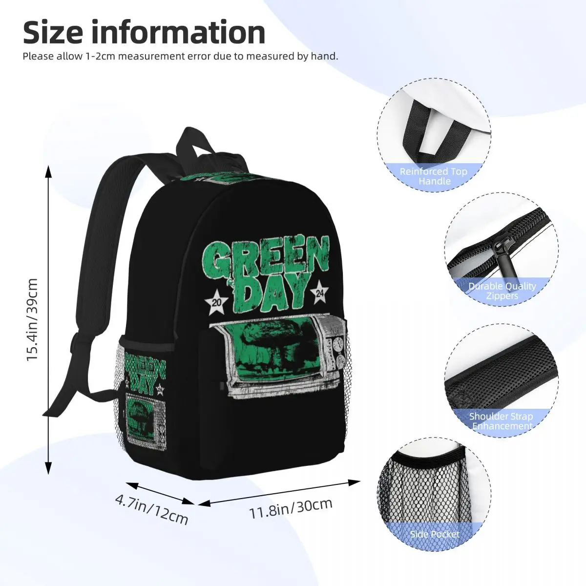 Green Day กระเป๋าเป้สะพายหลังนักเรียนชายหญิง BookBag เด็กโรงเรียนกระเป๋าแล็ปท็อปไหล่กระเป๋าสําหรับชายหญิง