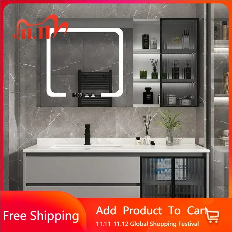 

Skincare Trendy Bathroom Cabinets Intelligent Mirror Cabinet Integrated Washbasin Bathroom Vanity Gabinete Trendy Furniture